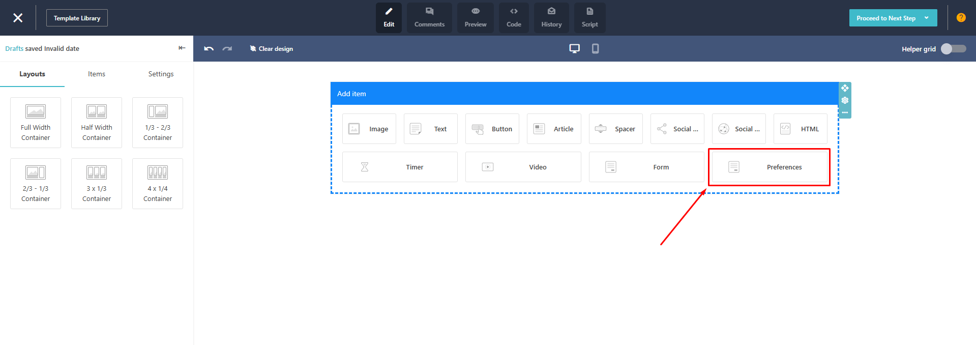 Landing Page Preferences Component